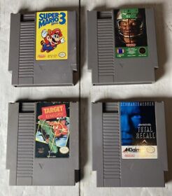 Lot Of 4 NES Game Carts -Mario Bros 3/ Tecmo Bowl/Target Renegade/ Total Recall