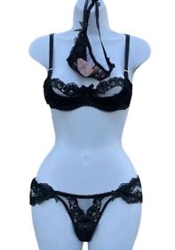 SET 3 Agent Provocateur LACY BRA 32B BRIEF 2 THONG 2 Black Naughty Knicker RARE