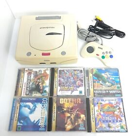 Sega Saturn  white Console Japanese system Bundle with 6 games tested 0308