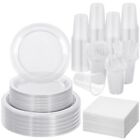 ADXCO 700 Pieces Clear Party Supplies Disposable Dinnerware Set Including Pla...