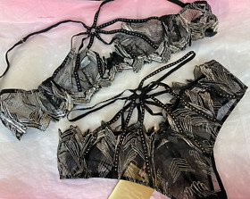 Agent Provocateur Crystallina 34C bra & briefs silver black crystals NEW Soiree
