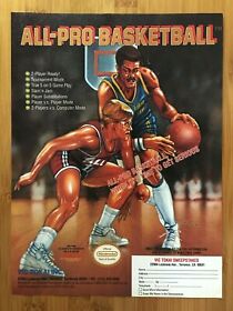All-Pro Basketball NES Nintendo 1989 Vintage Print Ad/Poster Authentic Retro Art