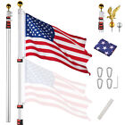 20 Ft Telescopic Aluminum Flag Pole Kit w/ 2 Balls & Eagle Topper 3x5 Ft US Flag