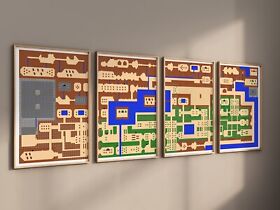 Stampa poster mappa Zelda 4 pezzi arte da parete, mappa del mondo classica NES