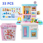 33 PCS Kids Toddlers Kitchen Pretend Play Toy Set Sounds Light Sink Cutting Food