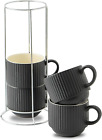 Tikooere Stackable Coffee Mugs with Rack, 12 Ounce Ceramic Espresso Black 