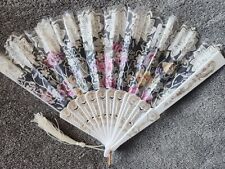 Decorative Fan White Silver Sparkles Roses Pink Flower Tassel White Gold Chinese