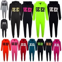 Kids Girls Boys GEEK Print Summer Onesie Jumpsuit All In One Loungeware 7-13 Yrs