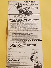 Bill Elliott's Nascar Challenge Contest Nintendo NES 1991 Entry Form KON-EV-US