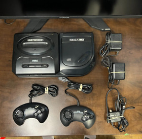Sega CD Model 2 Console With Sega Genesis , 2 Controllers Authentic Tested 