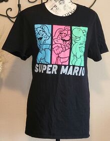 Camiseta Super Mario Bros Md Negra Grande Gráfico Luigi Yoshi Usada en Excelente Condición NES Nintendo