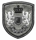 Silver Black Rampant Lion Crown Coat of Arms Crest Letter J Embroidery Patch