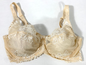Paramour Bra 40DD Nude Beige White Lace Floral Underwire Lingerie
