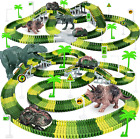 252 PCS Dinosaur World Road Race Tracks | Flexible Track Playset | Dinosaur Car