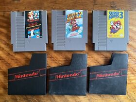 Super Mario Bros 1 2 & Super Mario Bros 3 Game Combo Nintendo NES w Dust Sleeves