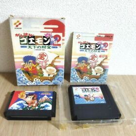 Ganbare Goemon 1 & Gaiden 2 Tenka Zaiho w/Box and Manual Famicom Nintendo FC NES