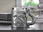 Gray Polyresin Stainless Steel Medieval Inspire Serpentine Dragon Mug Home Decor