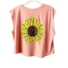 Shred Till You're Dead Peach Orange Pink SunFlower Skull Cropped Muscle Tee L