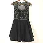 Chi Chi London Black Short Evening Dress Beaded Embellished size 2 Cap Sleeves