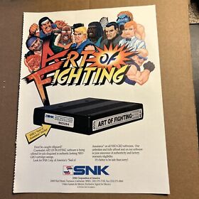 Original 1991 11- 8.5''  NEO GEO Art Of Fighting arcade video game AD FLYER