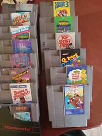 NES Game Lot Of 14 Games Super Mario Bros 1-3 1942 Tetris Q Bert 