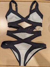 NWT Agent Provocateur Mazzy Swimsuit Black/White AP Size 2/ small retail $365