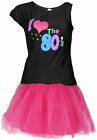  80er Jahre Neon Shirt Tütü Set pink für Damen S - XXL