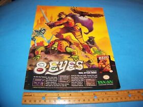 Video Game Ad  Vintage 1990  "8 Eyes"  for Nintendo NES  by Taxan