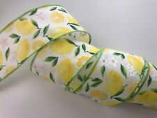 Decorative Ribbon, Lemons and Flowers, 2 1/2 Inches Wide, Wired Edge, 5 YARDS