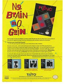 1991 Puzznic Video Game Vintage Print Ad Nintendo NES No Brain No Gain Yellow