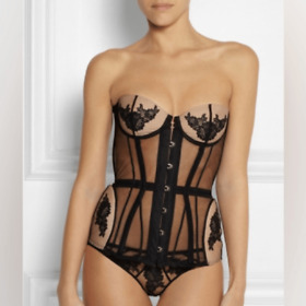 AGENT PROVOCATEUR Demelza lace-appliqued tulle corset+strings size 2 NWT