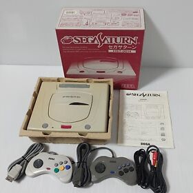 Sega Saturn Japanese white console HST-3220 with box 2 controllers works fine