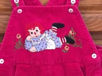 Raggedy Ann Girls Size 4T Hot Pink Corduroy Overalls Coveralls, 100% Cotton