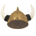 Adult Plastic Norwegian Medieval GOLD Viking Helmet Costume With Horns & Fur