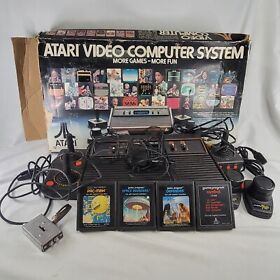 Vtg ATARI CX-2600A Video Computer System NOT TESTED Bundle 4 Games Joysticks