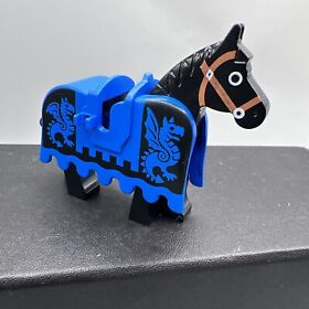 LEGO Vintage Horse + Barding Ruffled Edge Blue & Black Dragon Castle Kingdoms