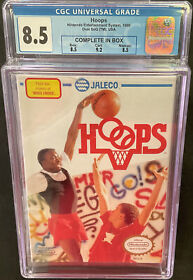 Hoops Jaleco Nintendo 1989 USA CGC Grade 8.5 Complete in Box Oval SOQ R NES Game