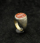 Beautiful Ancient Old Silver Rare Ring With Intaglio Deer Carnelian Stone