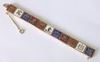 Vintage Gold Medieval Royal Themed Bracelet w/ Enamel Panels & Safety Chain
