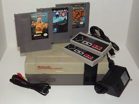 Original Nintendo NES System Console, hook ups, New 72 PIN, 3 Wrestling Games