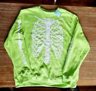 NEW Mighty Fine Women's Sweatshirt XL Neon Green Halloween Skeleton X-Large