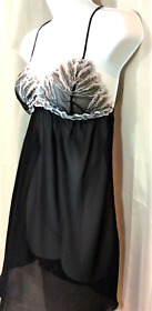 Lise Charmel France Sheer Black Babydoll Negligee Nightgown Embroidered Small