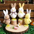 4Pcs Plush Easter Chicken with Bunny Ear Hat Decorations 5.6inch Cute Yellow