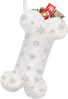 Malier Pet Dog Christmas Stocking, Xmas Luxury Faux Fur Large Bone Shape Hanging