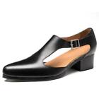 Roman Men's Real Leather Pointed Toe Hollow Out Block Heel Sandals Dress Work SZ