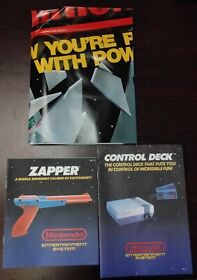 Original Nintendo NES Control Deck & Zapper Manuals w/ Poster