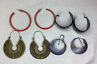 Lot Of 4 Hoop Round Type Earrings, LoveAloe, C Shaped Black, Red Hoop, Purple