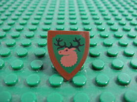 LEGO Old Brown Shield Triangular w Deer Head on Green Forestmen 6077 #3846p48