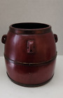 Vtg Primitive Japanese Wood Rice Box Container Basket Metal Straps Lacquered