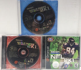 NFL 2K1 & (2) World Series Baseball 2K1 Games (Sega Dreamcast, 2000) Tested